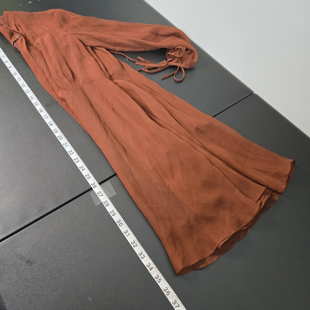 Coach 1941 Silk Sheer Western Tie Neck Dress Small Brown Prairie Boho Romantic - Picture 8 of 8